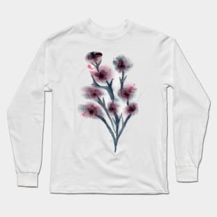 Dark Red and Grey Flowers Watercolor Painting Long Sleeve T-Shirt